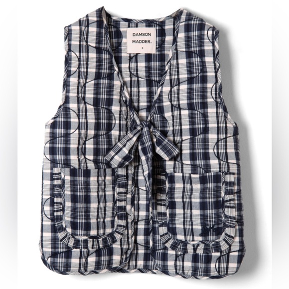 NWT Damson Madder Arte Tie Gilet in Navy Check - Picture 2 of 2